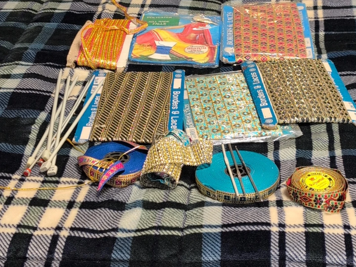 Assorted Sewing Borders, Laces, and Knitting Supplies