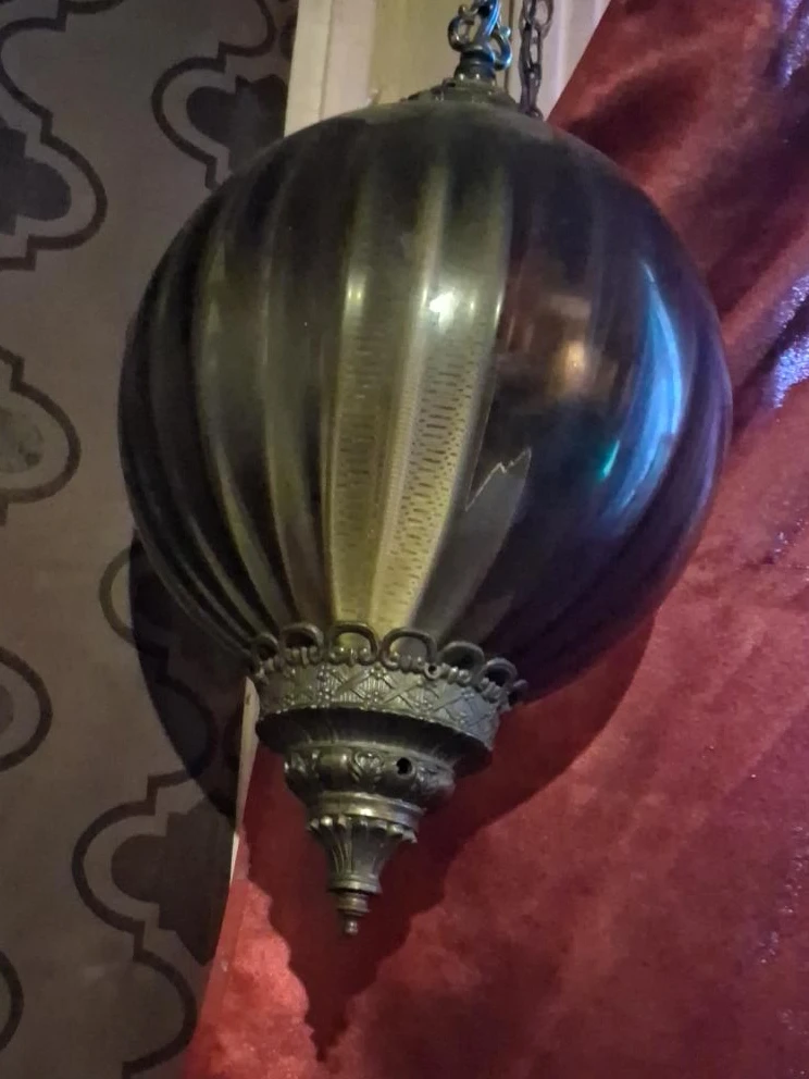 Vintage Brass and Glass Pendant Light