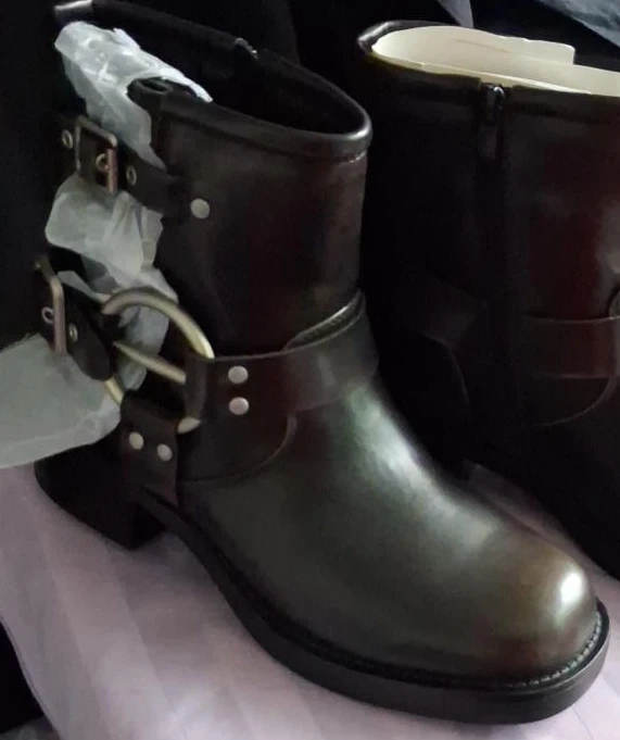Dark Brown Buckle Moto Boots