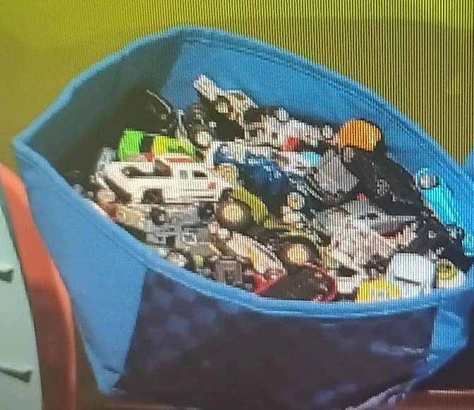 Blue Fabric Storage Bin with Toy Cars