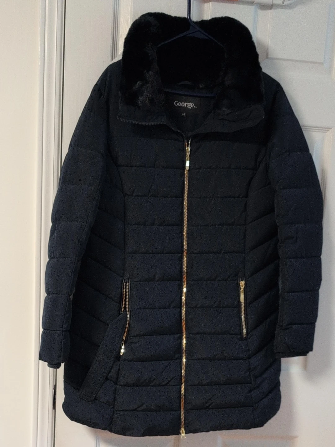 George Black Puffer Jacket with Faux Fur Collar