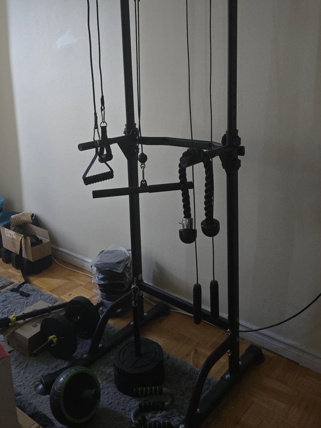 Home Gym Set with Weight Plates, Ab Roller, and Push-up Bars