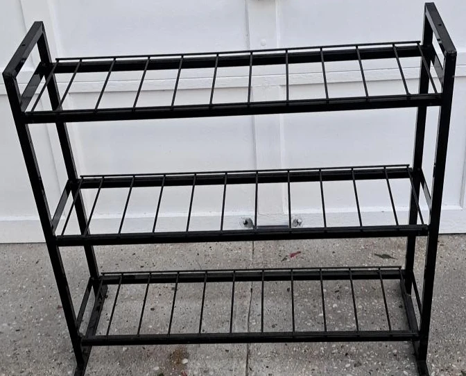 3-Tier Black Metal Shoe Rack