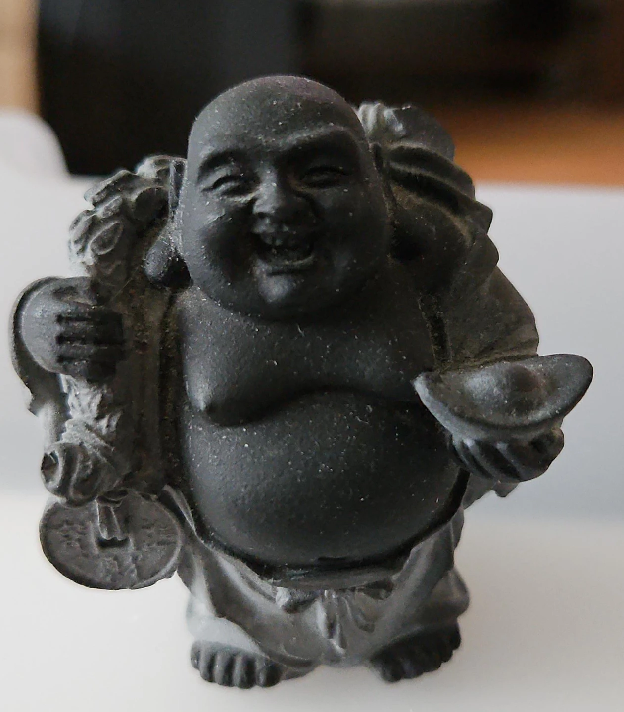 Small Black Laughing Buddha Figurine