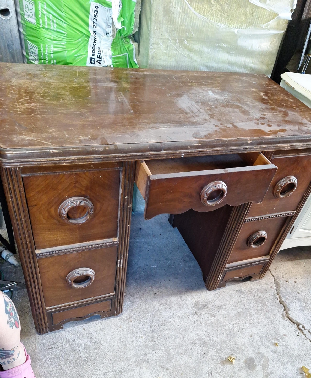Vintage Wooden Vanity with Mirror