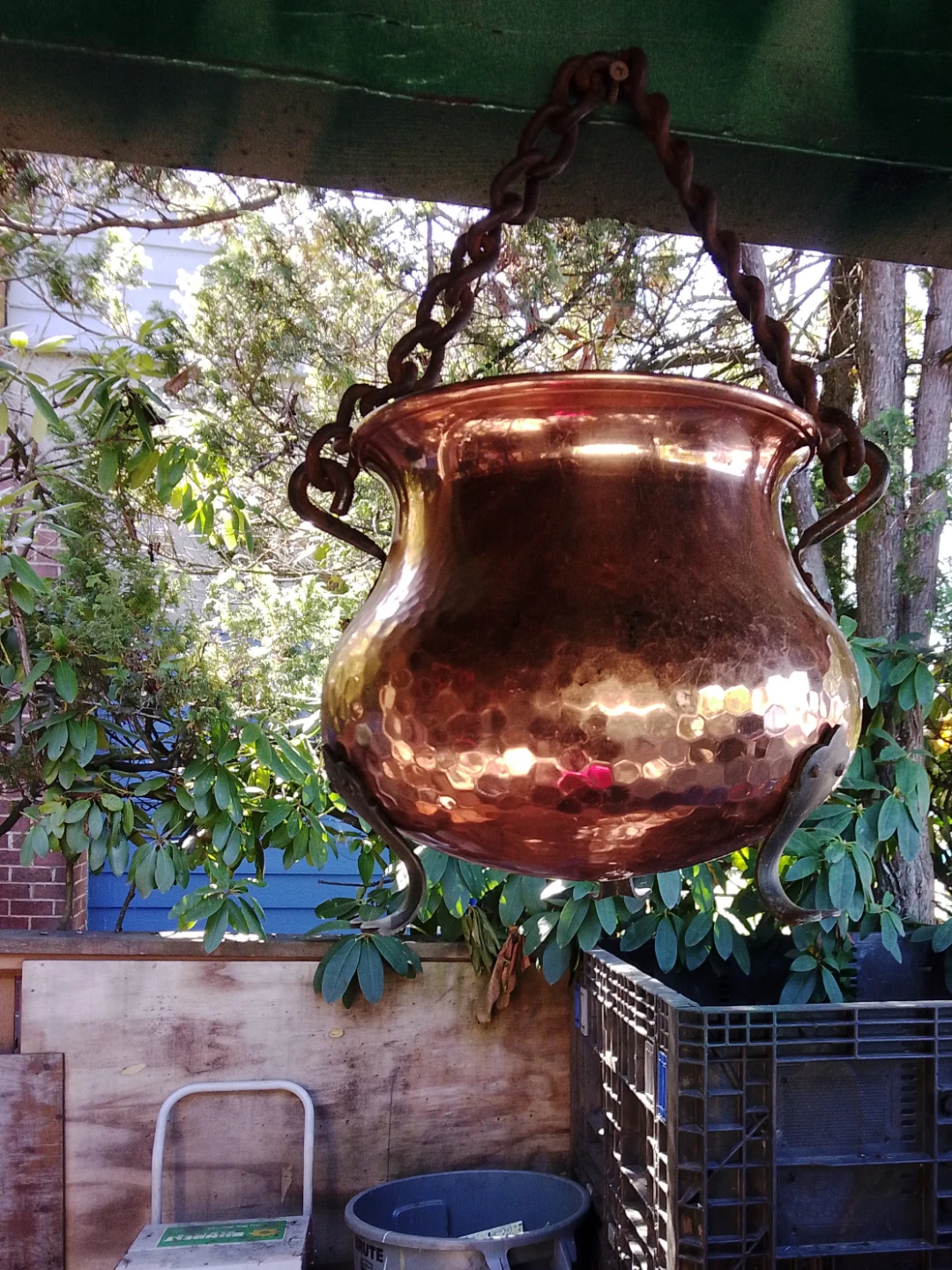 Hammered Copper Cauldron Hanging Planter