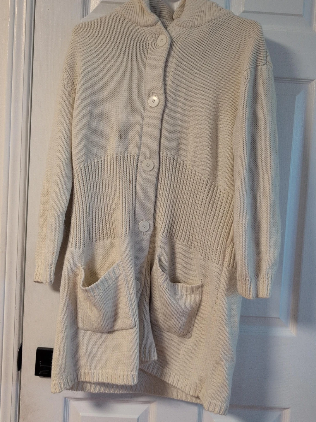 Cream Knit Cardigan with Hood