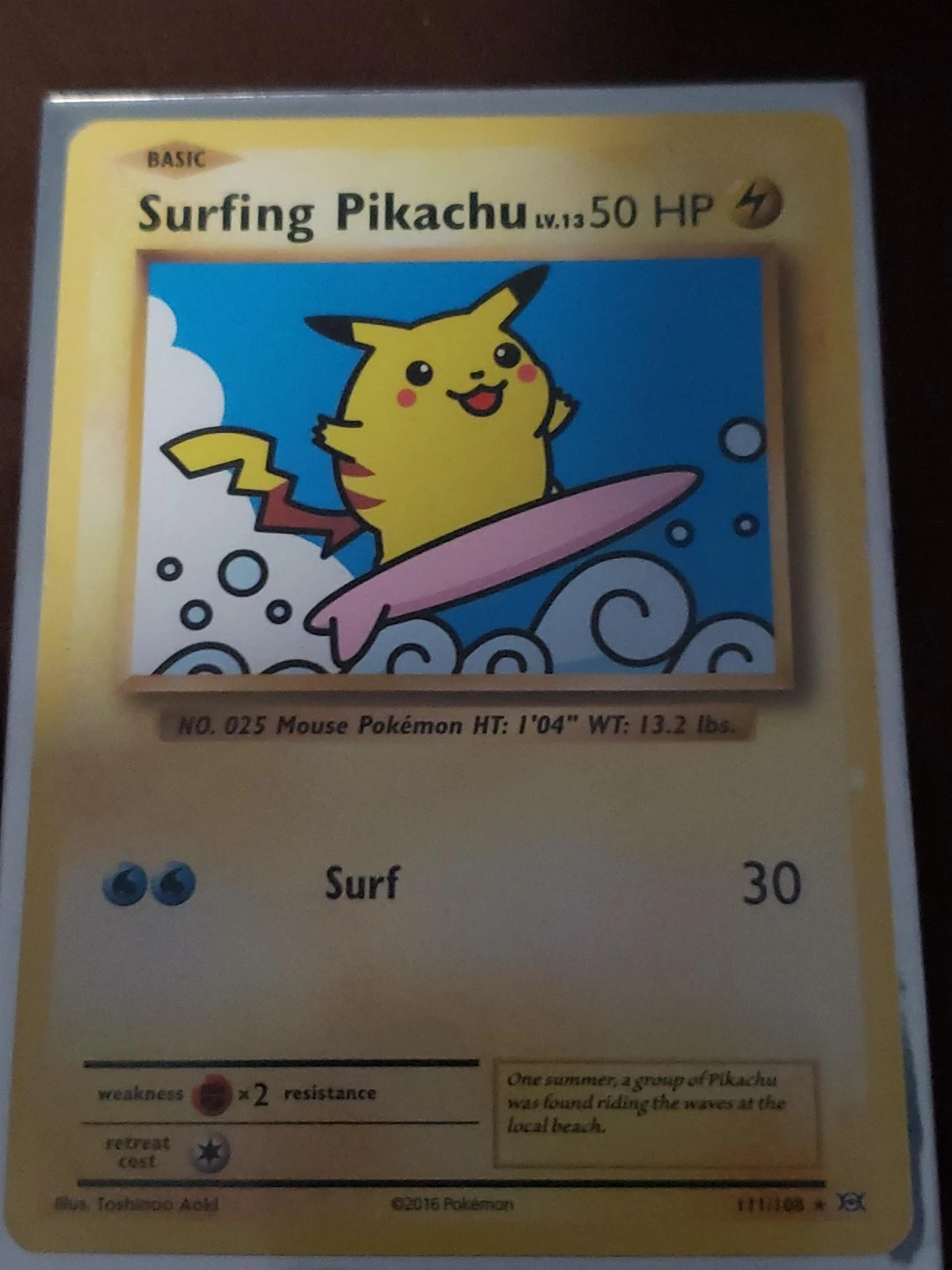 Surfing Pikachu 111/108 Pokemon Trading Card