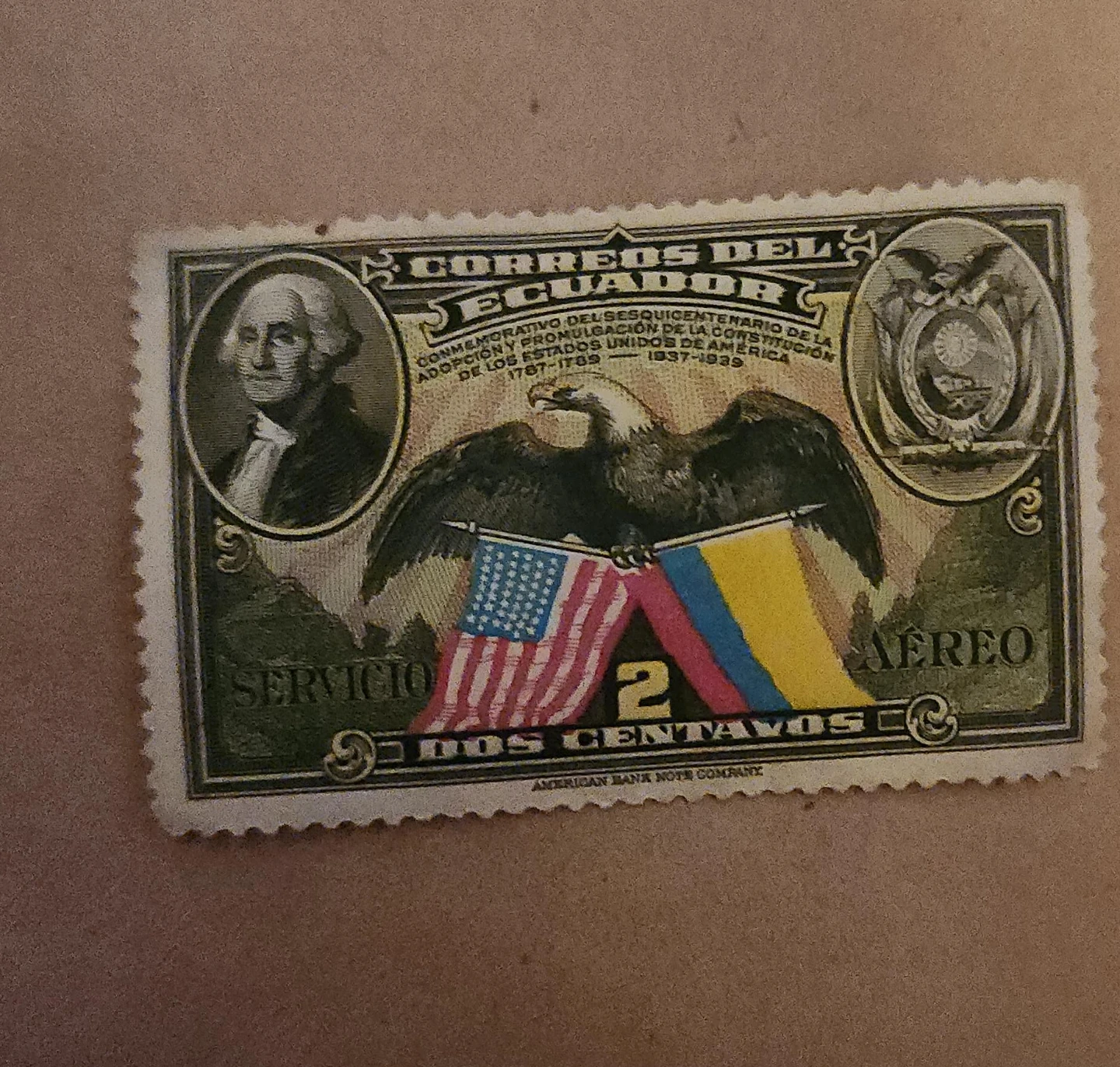 Vintage 1937 Ecuador Correos Airmail Stamp