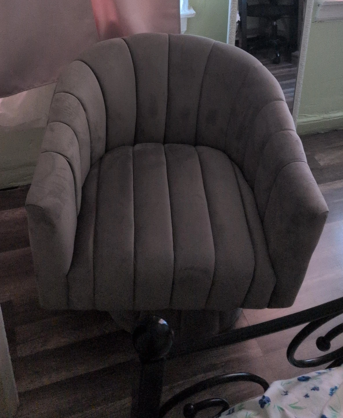 Gray Upholstered Swivel Accent Chair