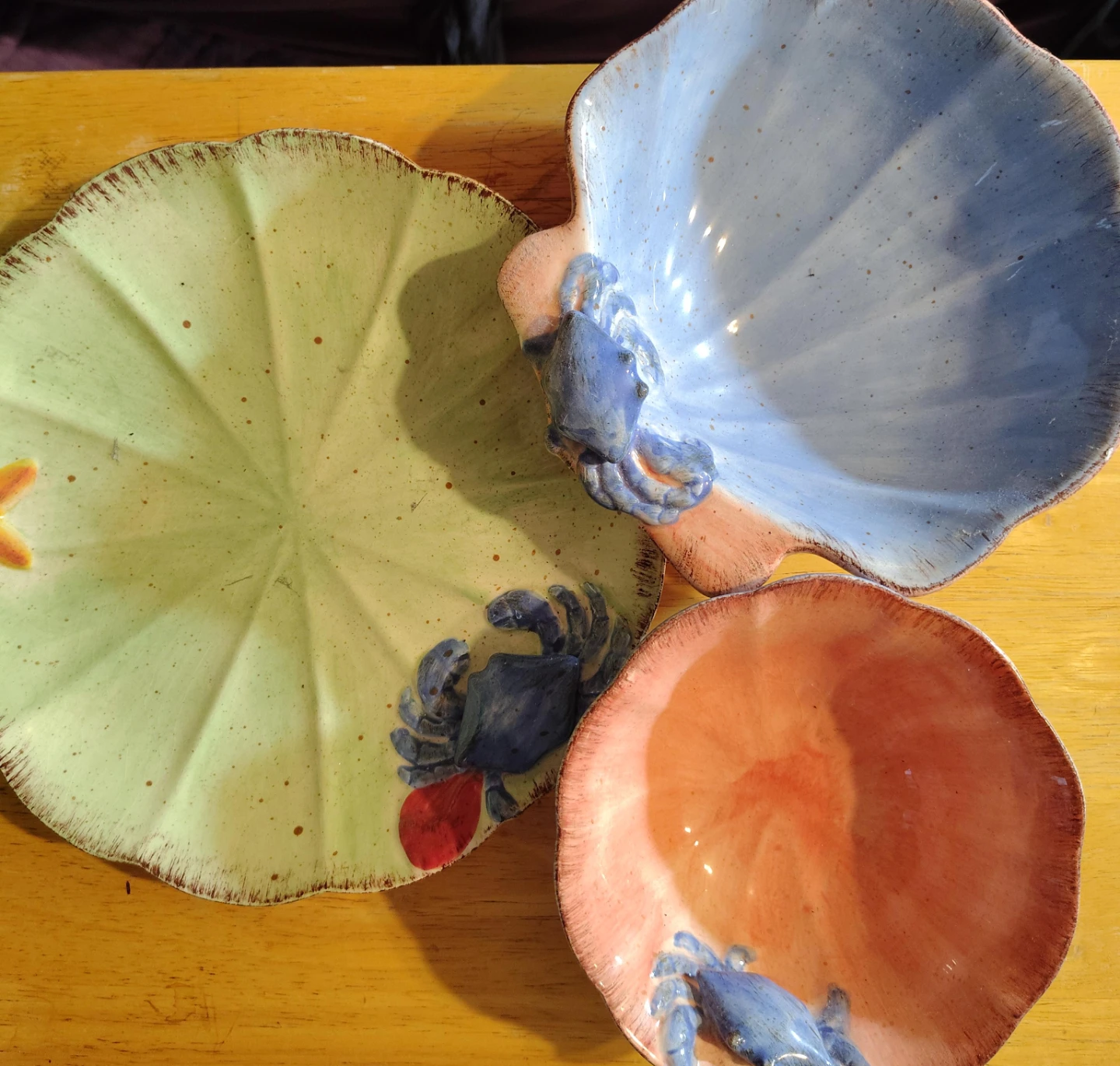 Set of 3 Ceramic Shell & Crab Dishes