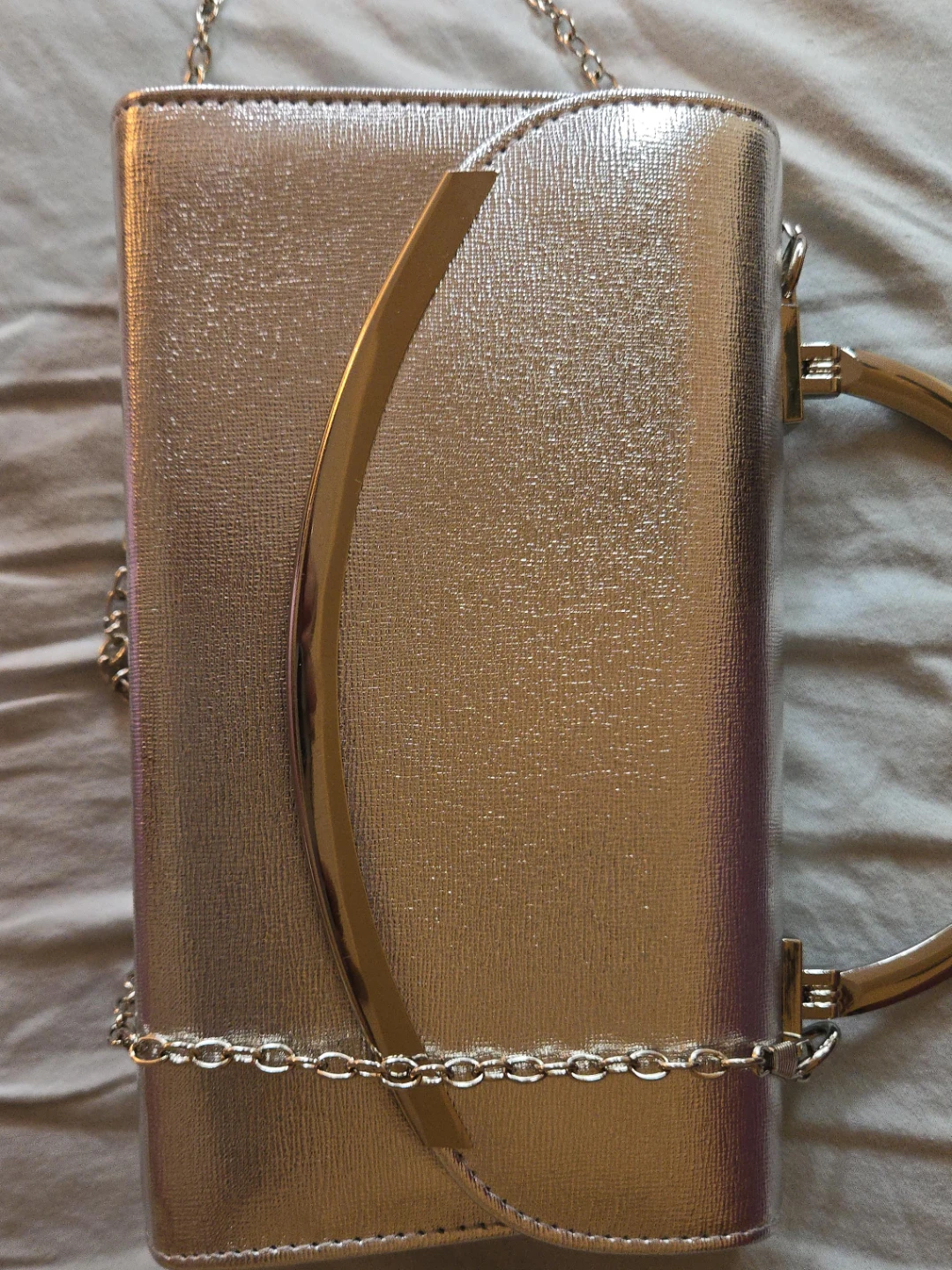 Silver Clutch Handbag with Chain Strap - photo 2