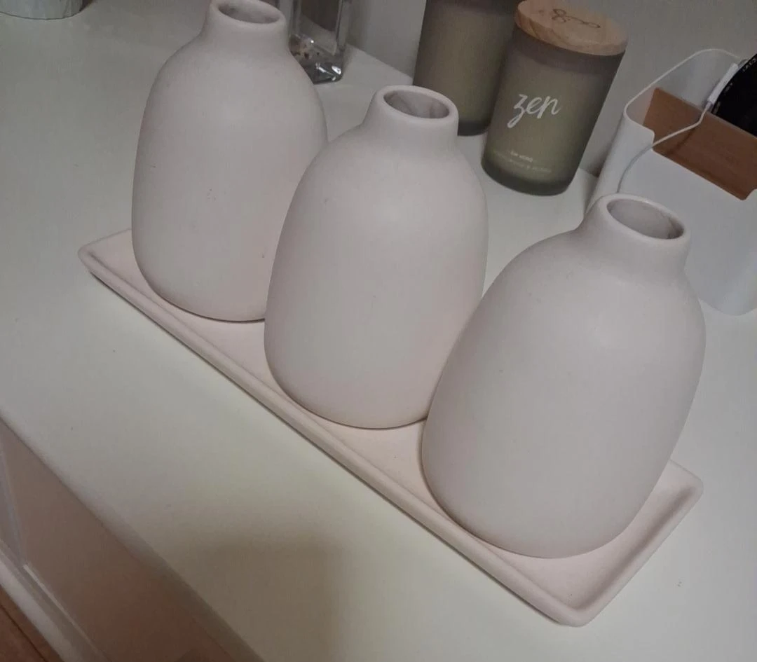 Set of 3 Ceramic Vases with Tray