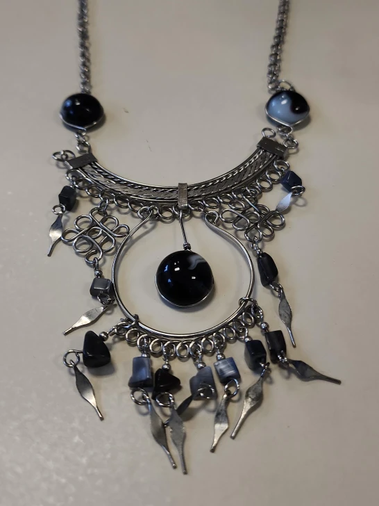 Boho Statement Necklace with Black and White Beads