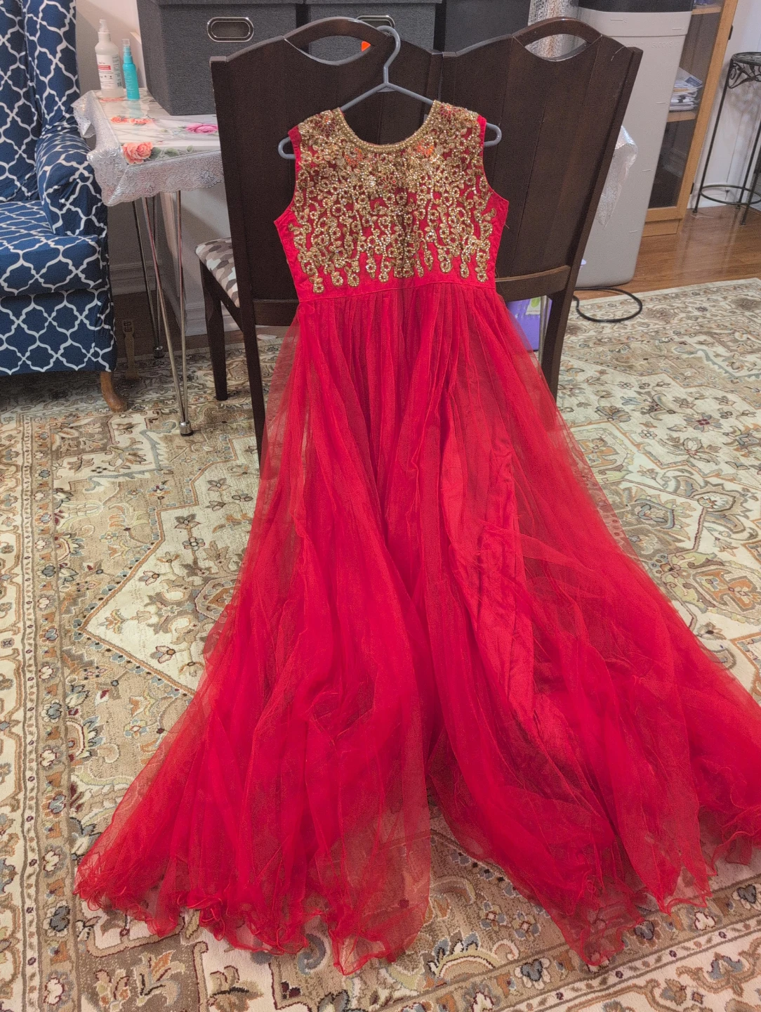 Red and Gold Embroidered Anarkali Dress