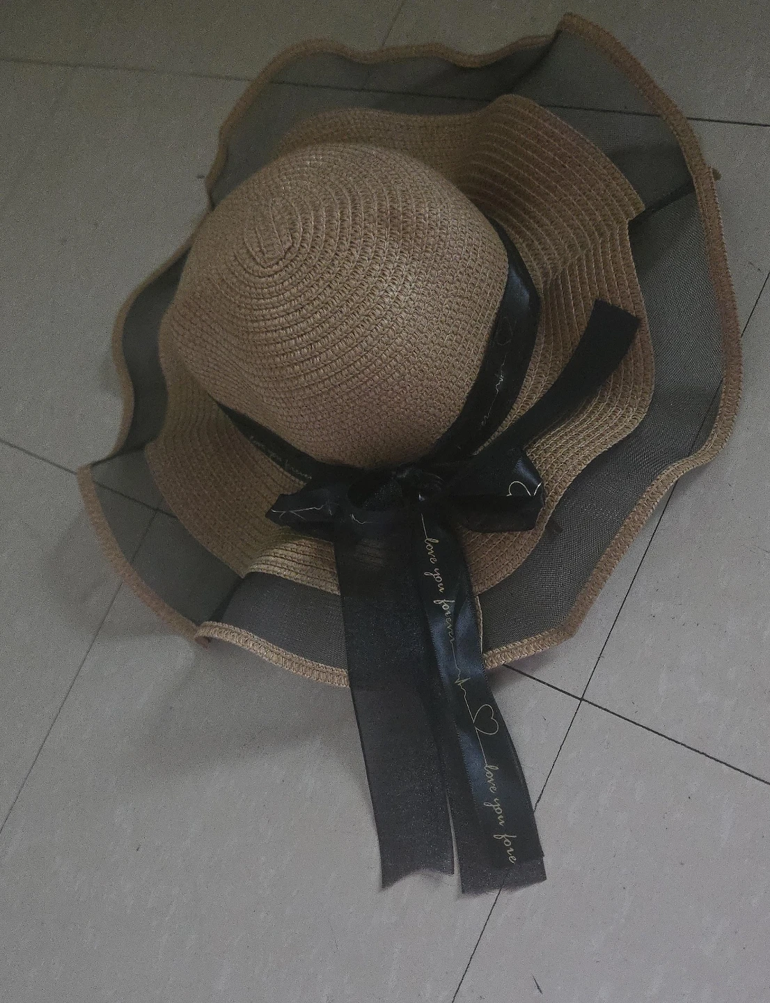 Wide Brim Straw Sun Hat with Black Ribbon - photo 2