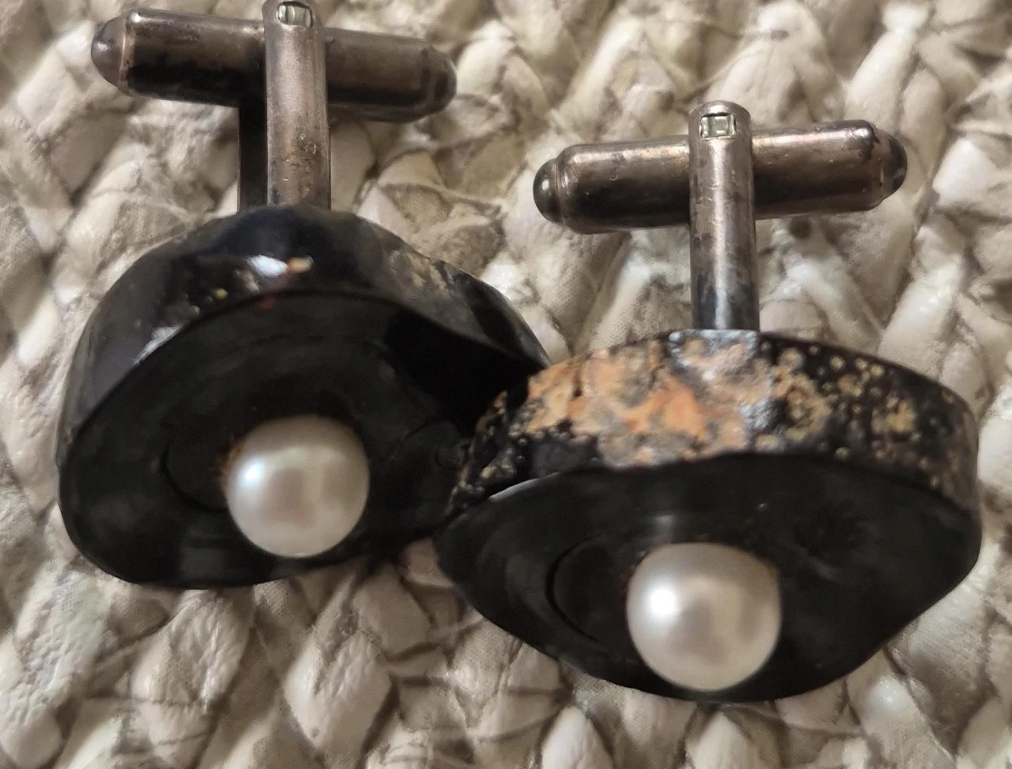 Vintage Pearl and Dark Stone Cufflinks