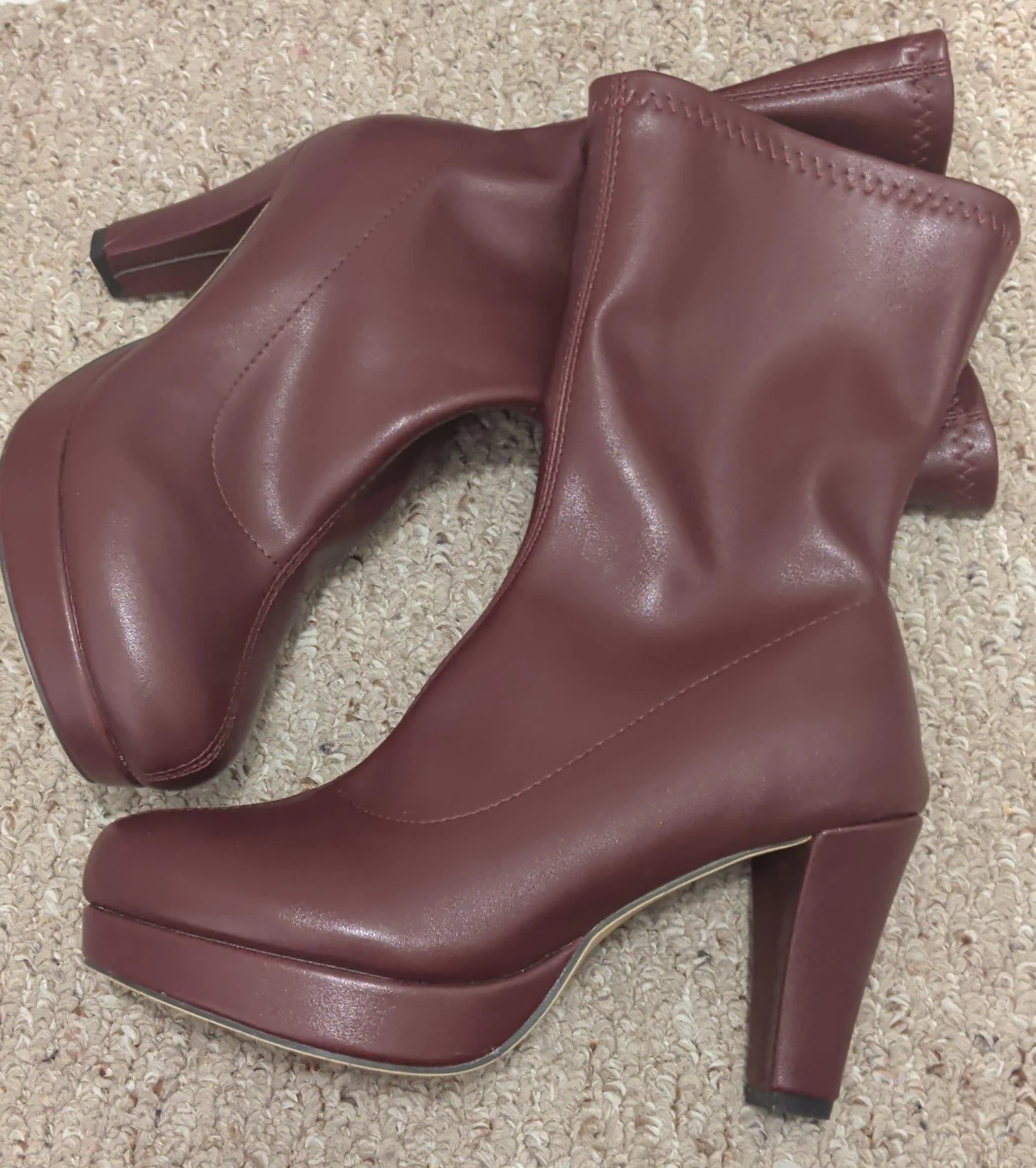 Burgundy Platform Ankle Boots