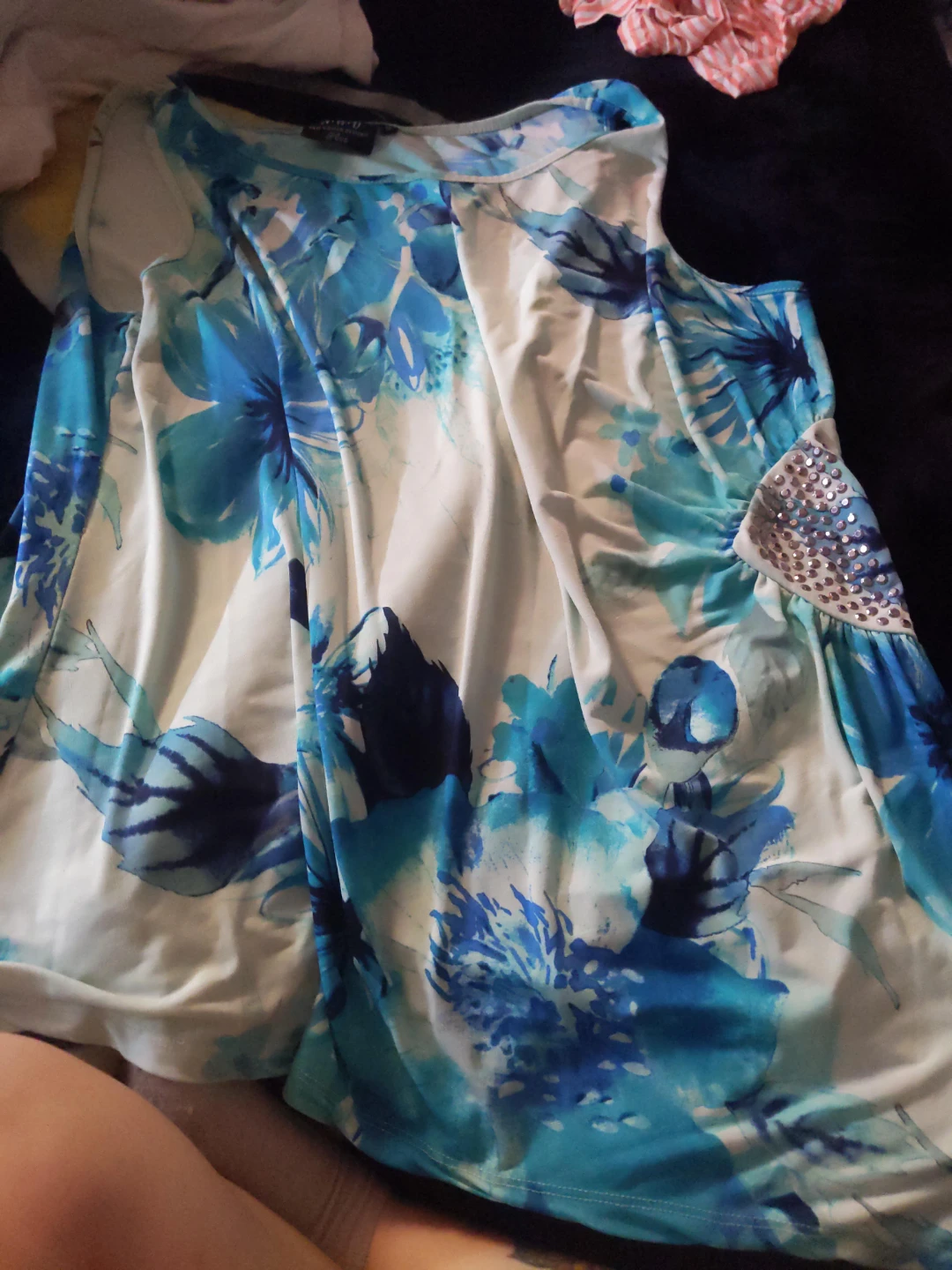 Blue Floral Sleeveless Top