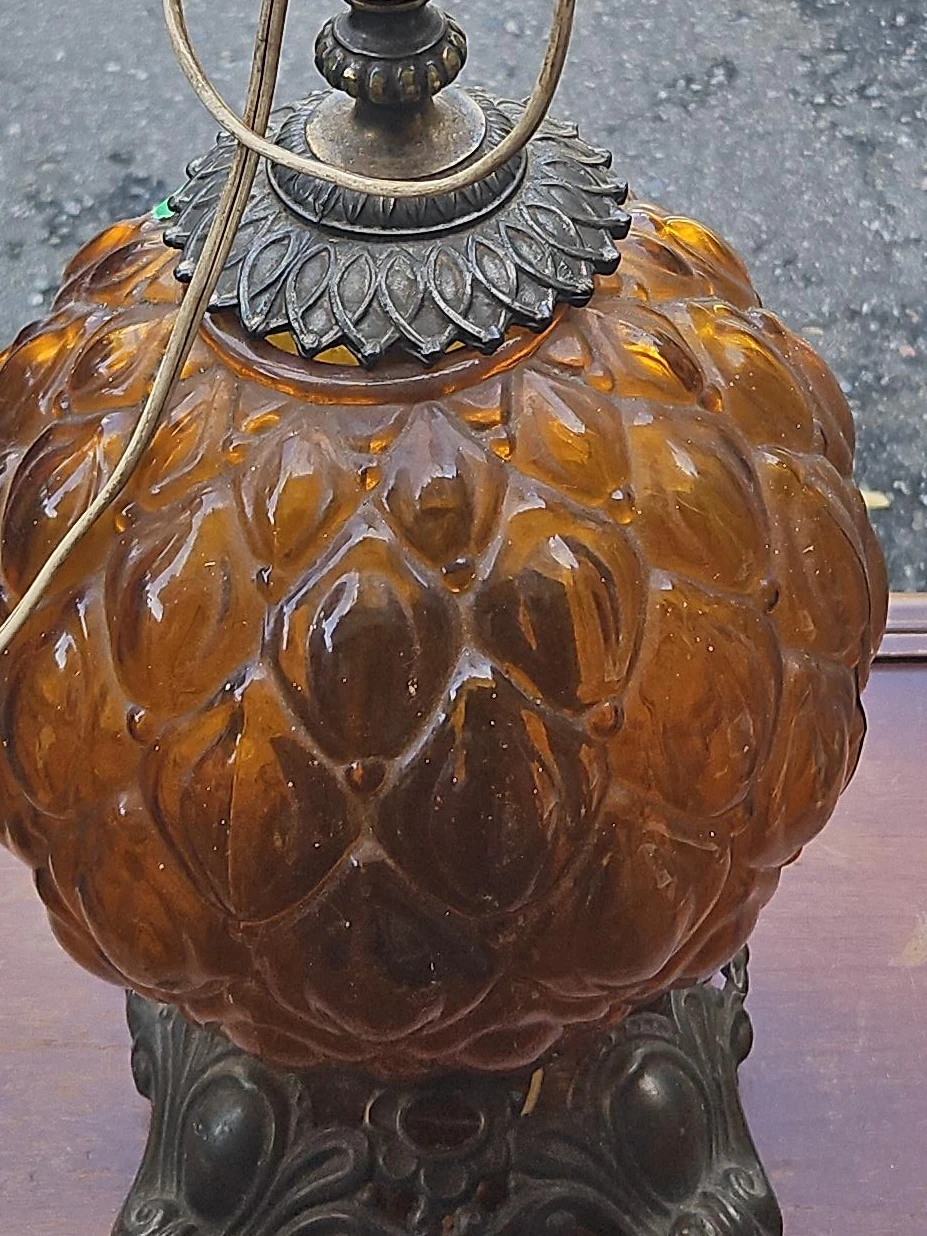 Vintage Amber Glass Pineapple Lamp