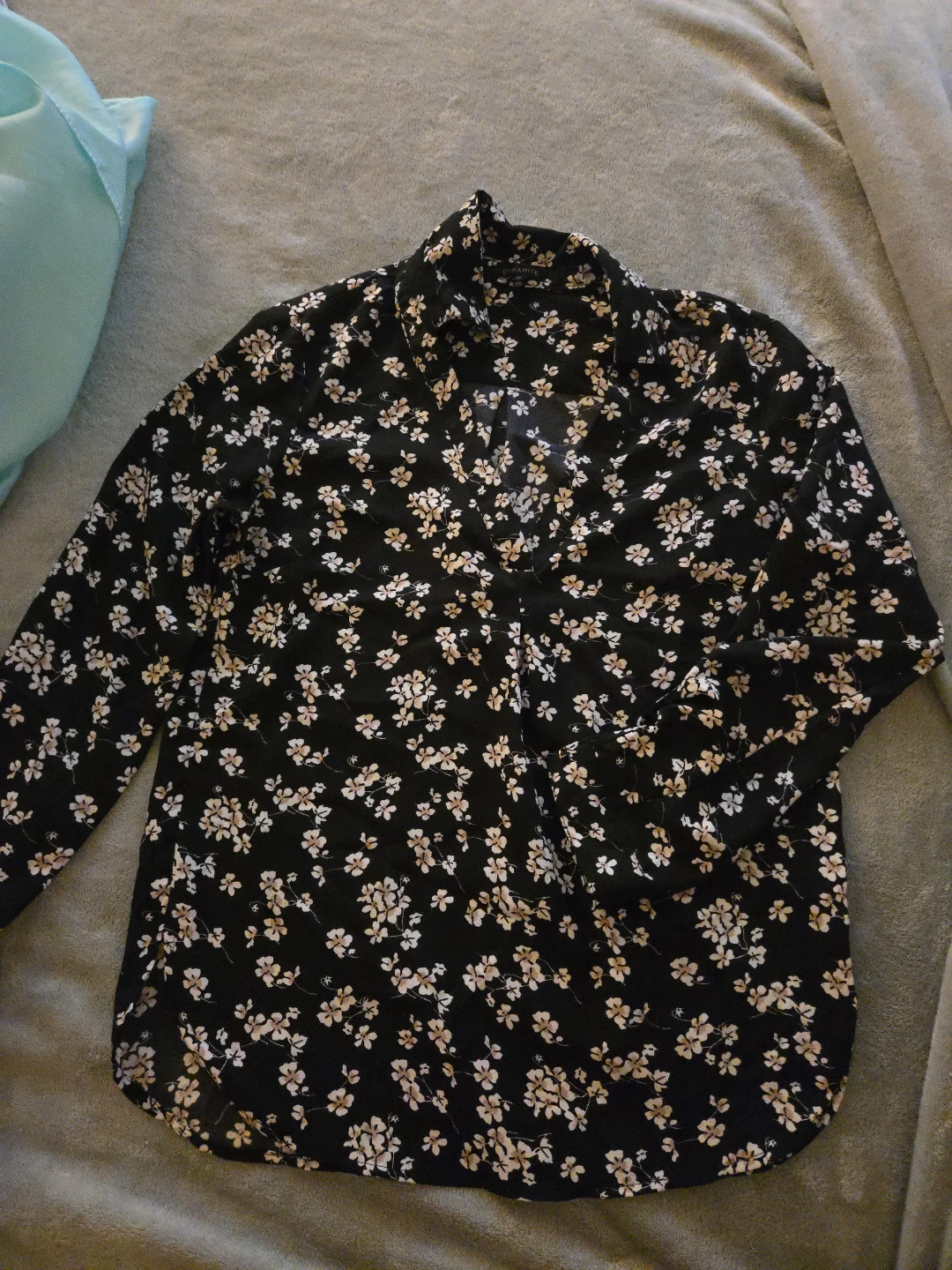Black with pink Floral Button-Up Shirt