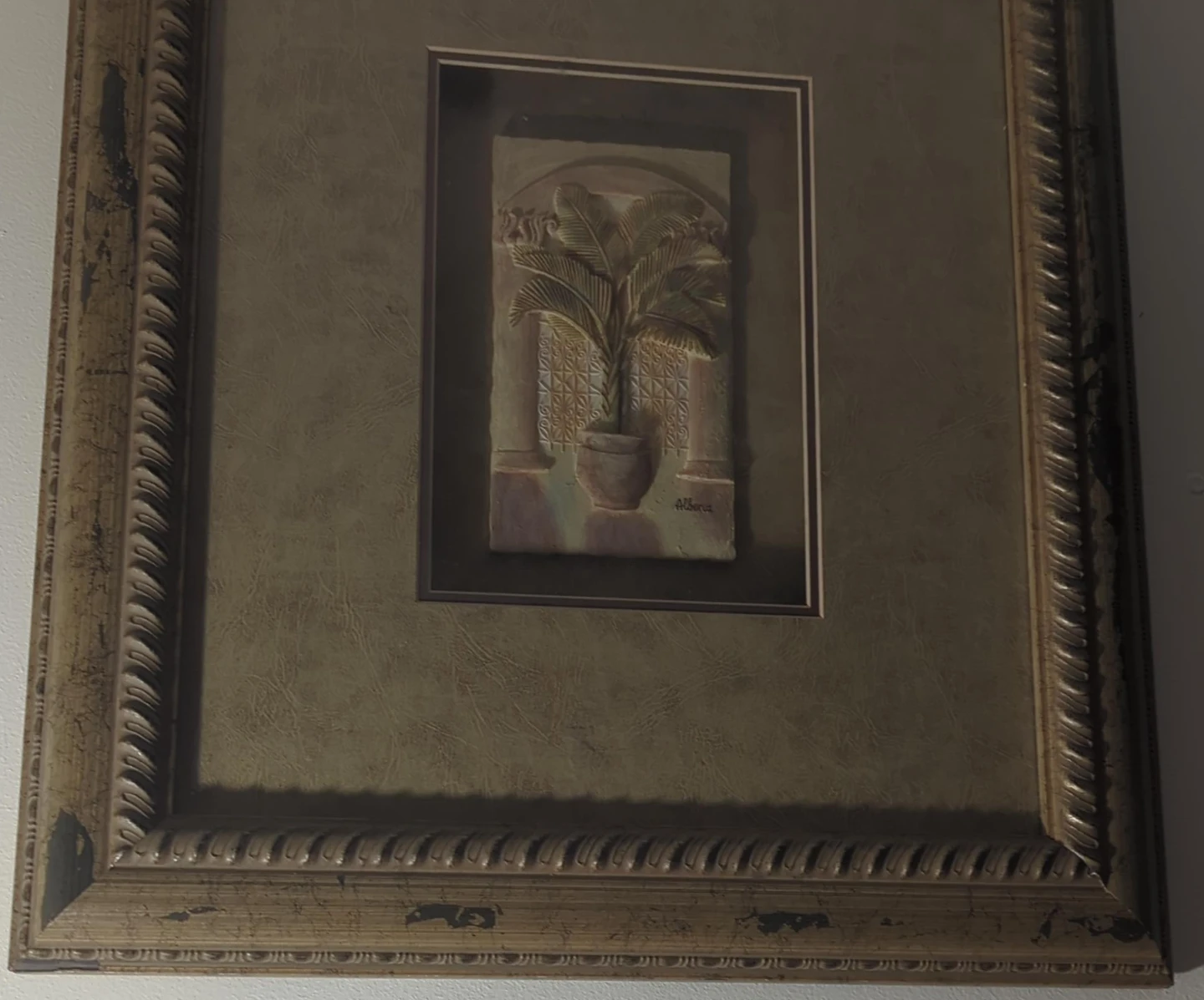 Textured Framed Wall Art with Palm Tree