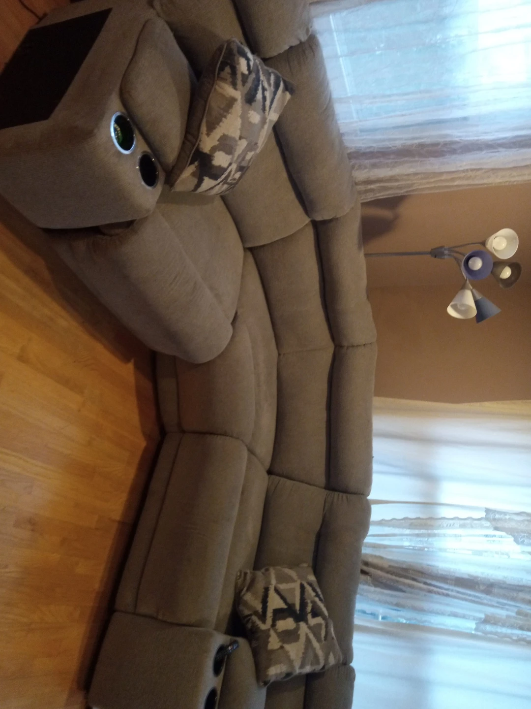 Gray Reclining Sectional Sofa with Cup Holders