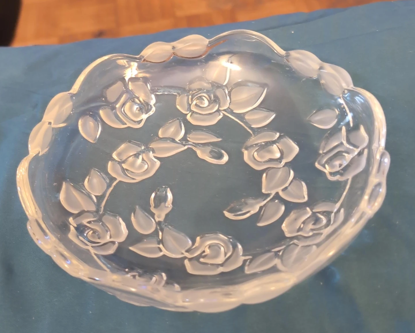 Vintage frosted glass rose pattern dish