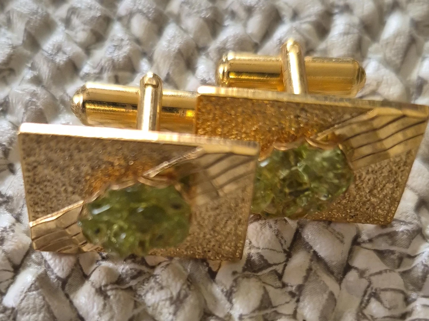Gold-Tone Cufflinks with Green Gemstones