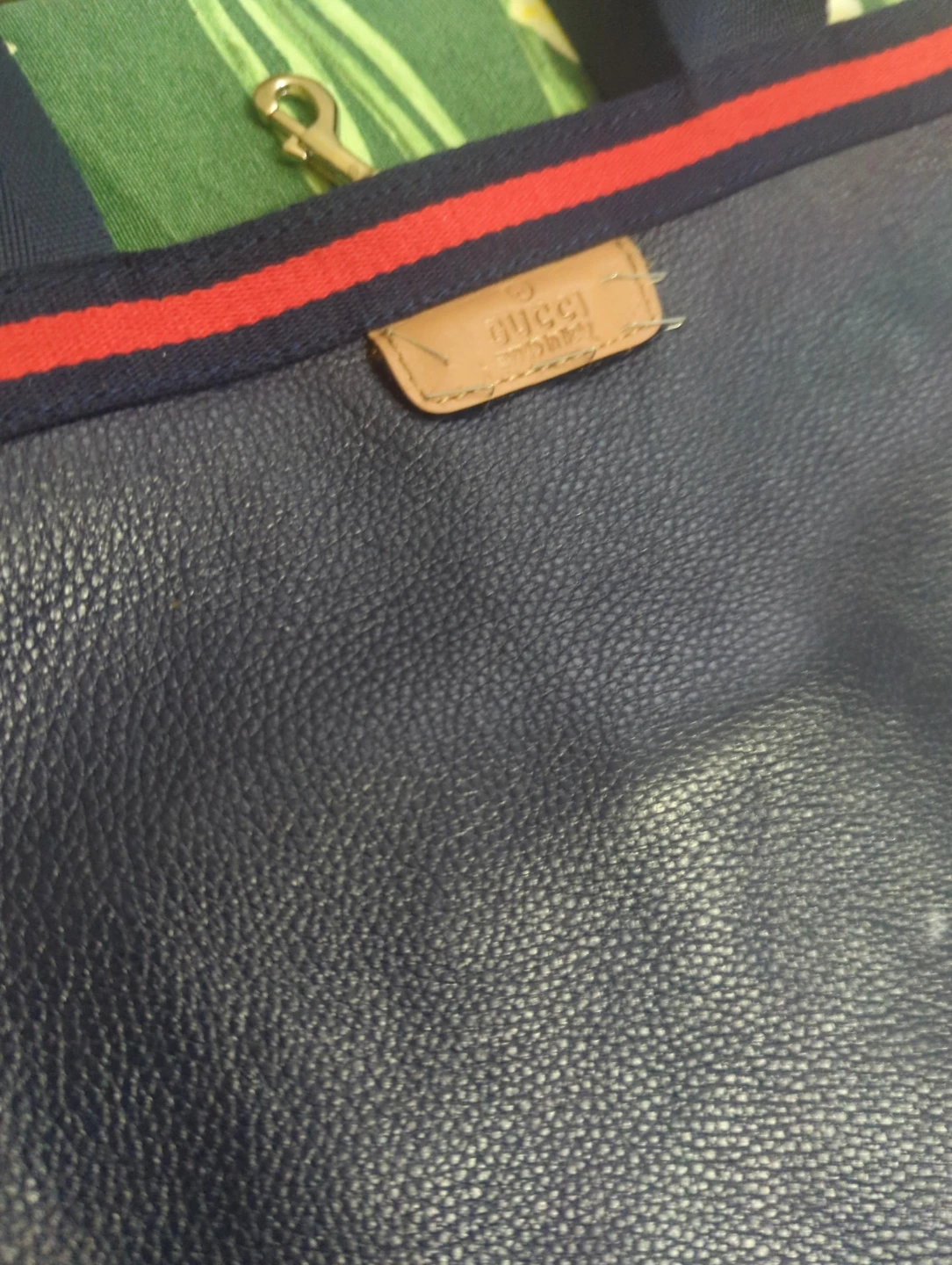 Gucci navy blue leather web tote bag