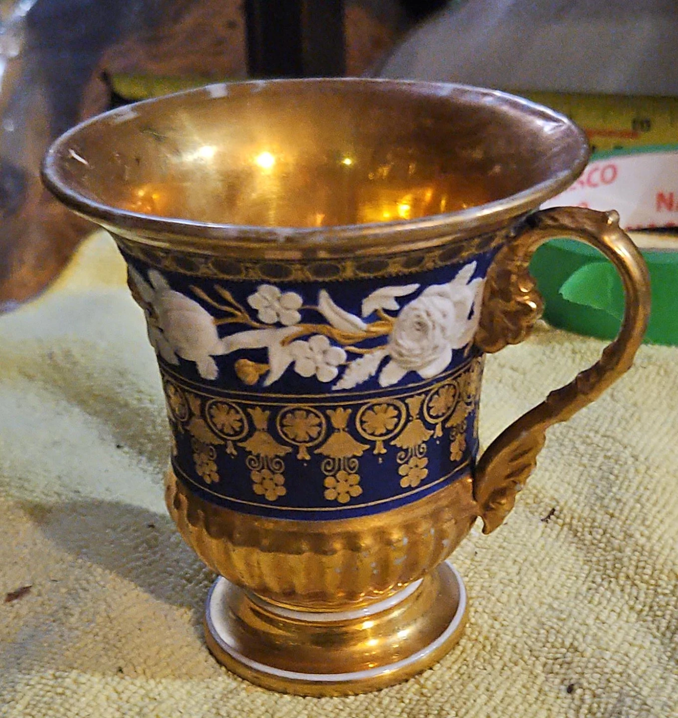 Vintage Cobalt Blue and Gold Porcelain Teacup