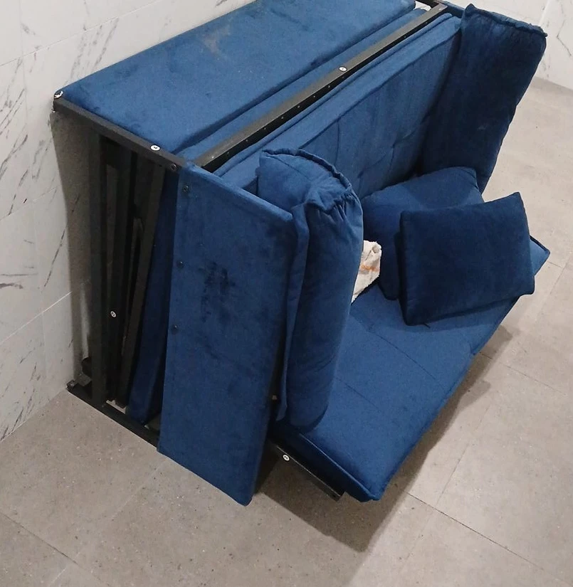 Blue Velvet Folding Sofa Bed