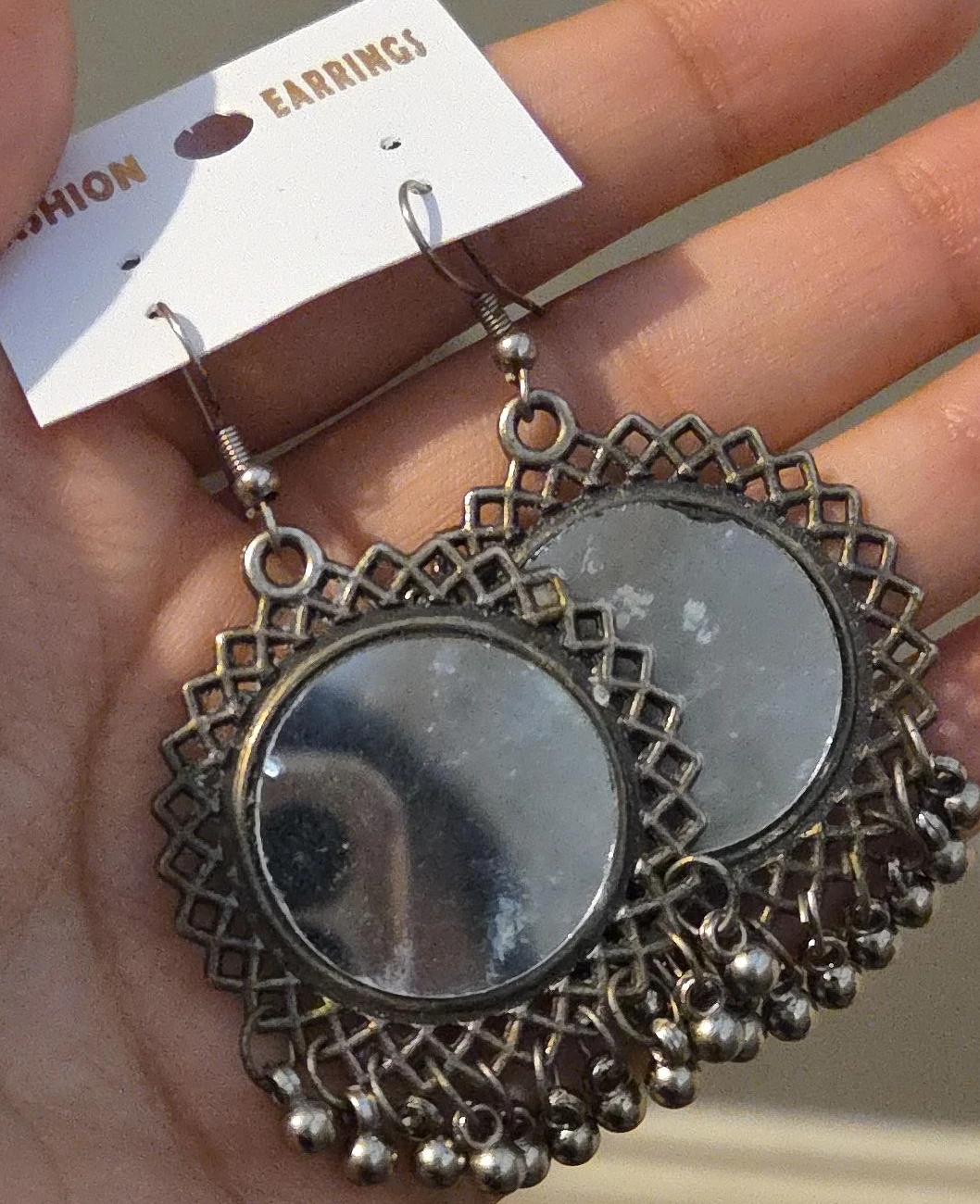 Oxidized Silver Mirror Dangle Earrings