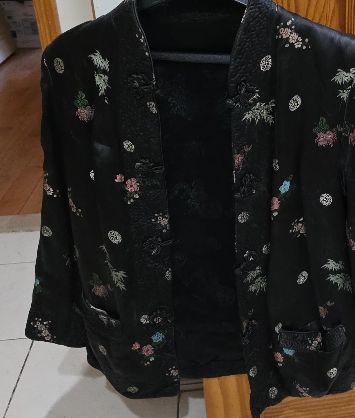 Black Floral Embroidered Silk Jacket