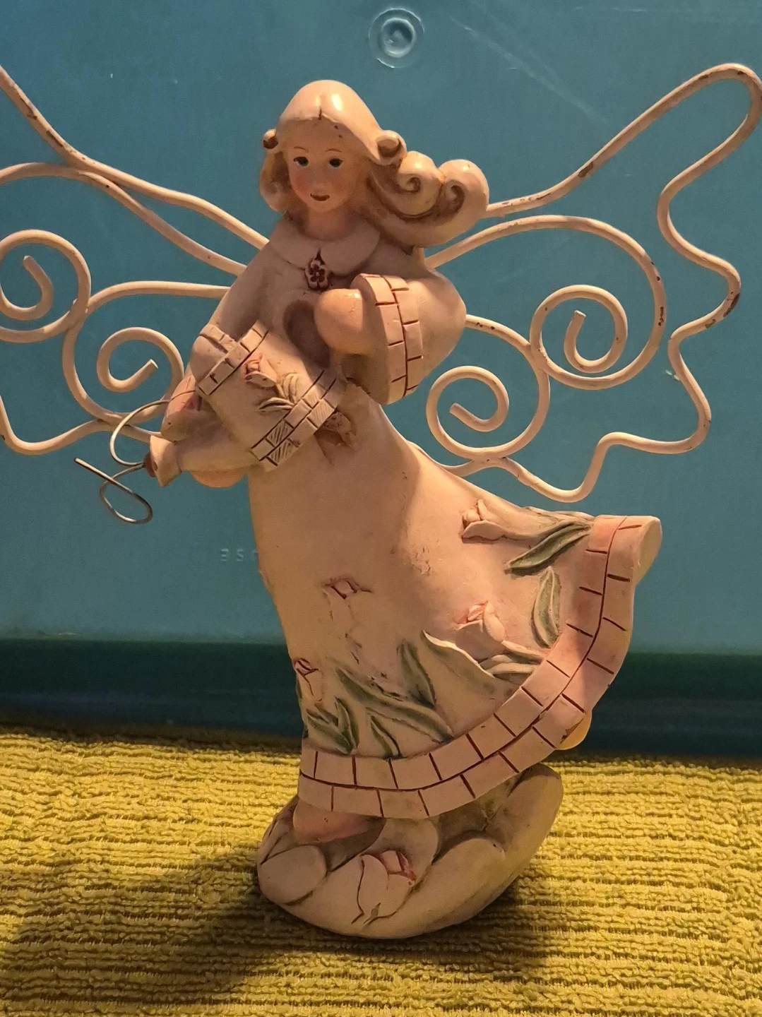 Decorative Angel Figurine with Metal Wings