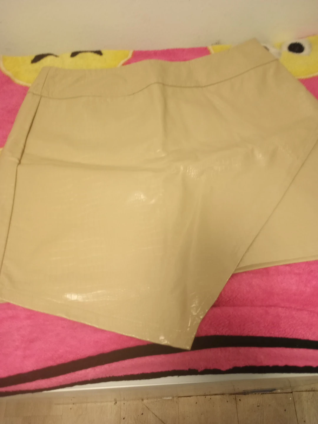 Beige Faux Leather Skirt