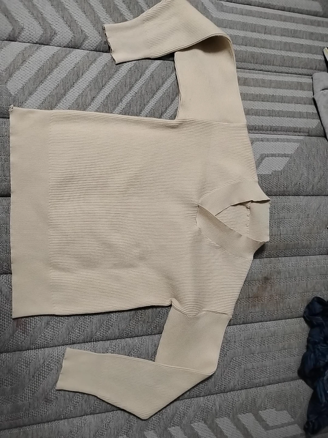 Cream Ribbed Long Sleeve Knit Top