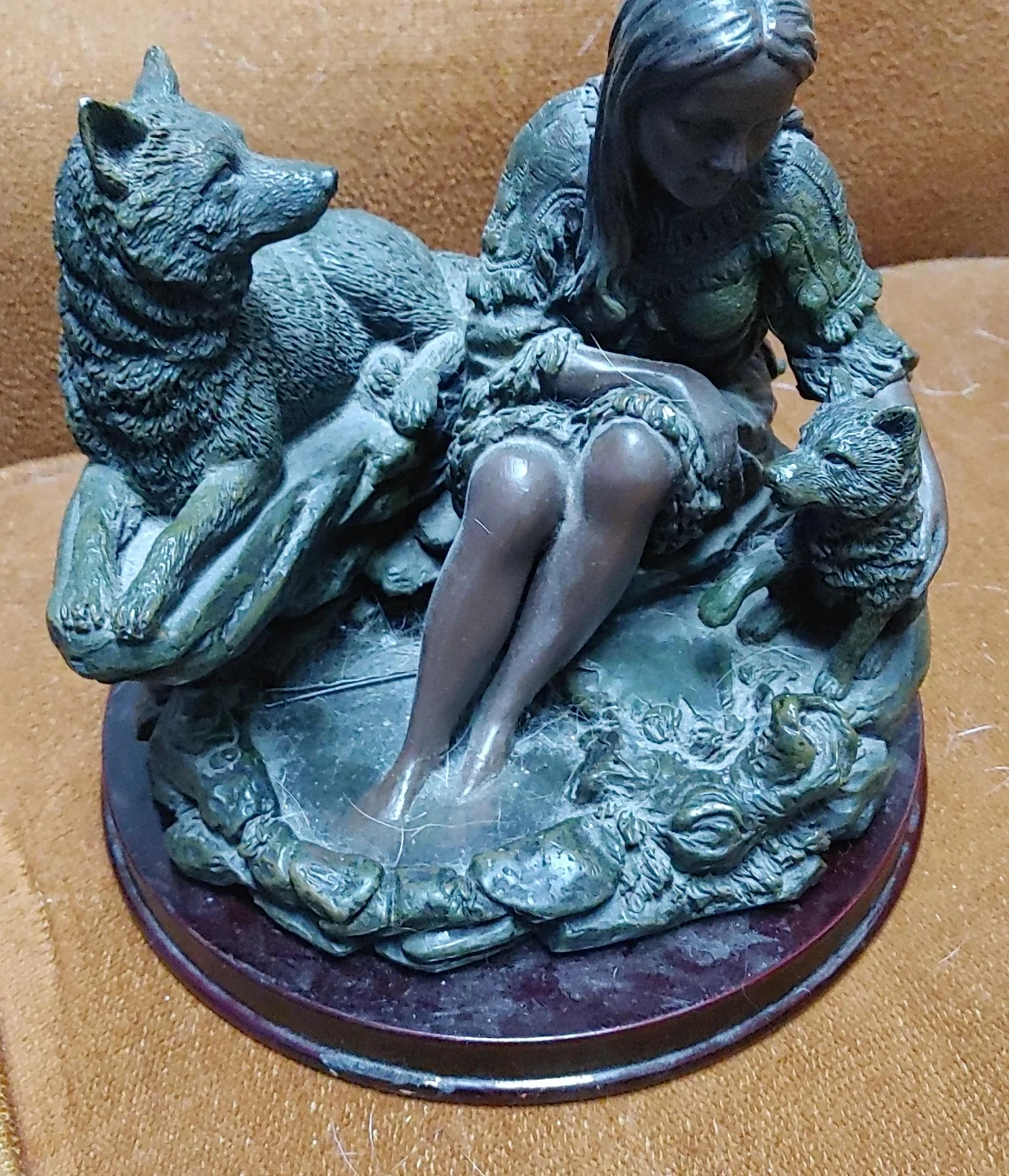 Indigenous Woman and Wolf Statue