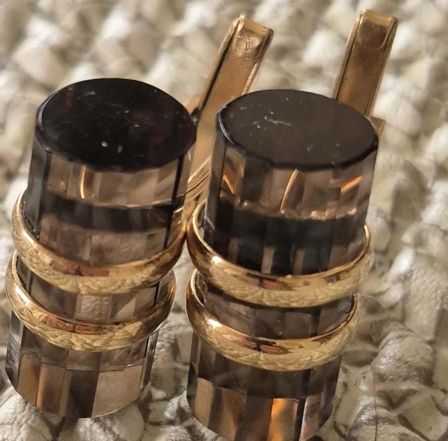 Smoky Quartz and Gold Tone Cufflinks