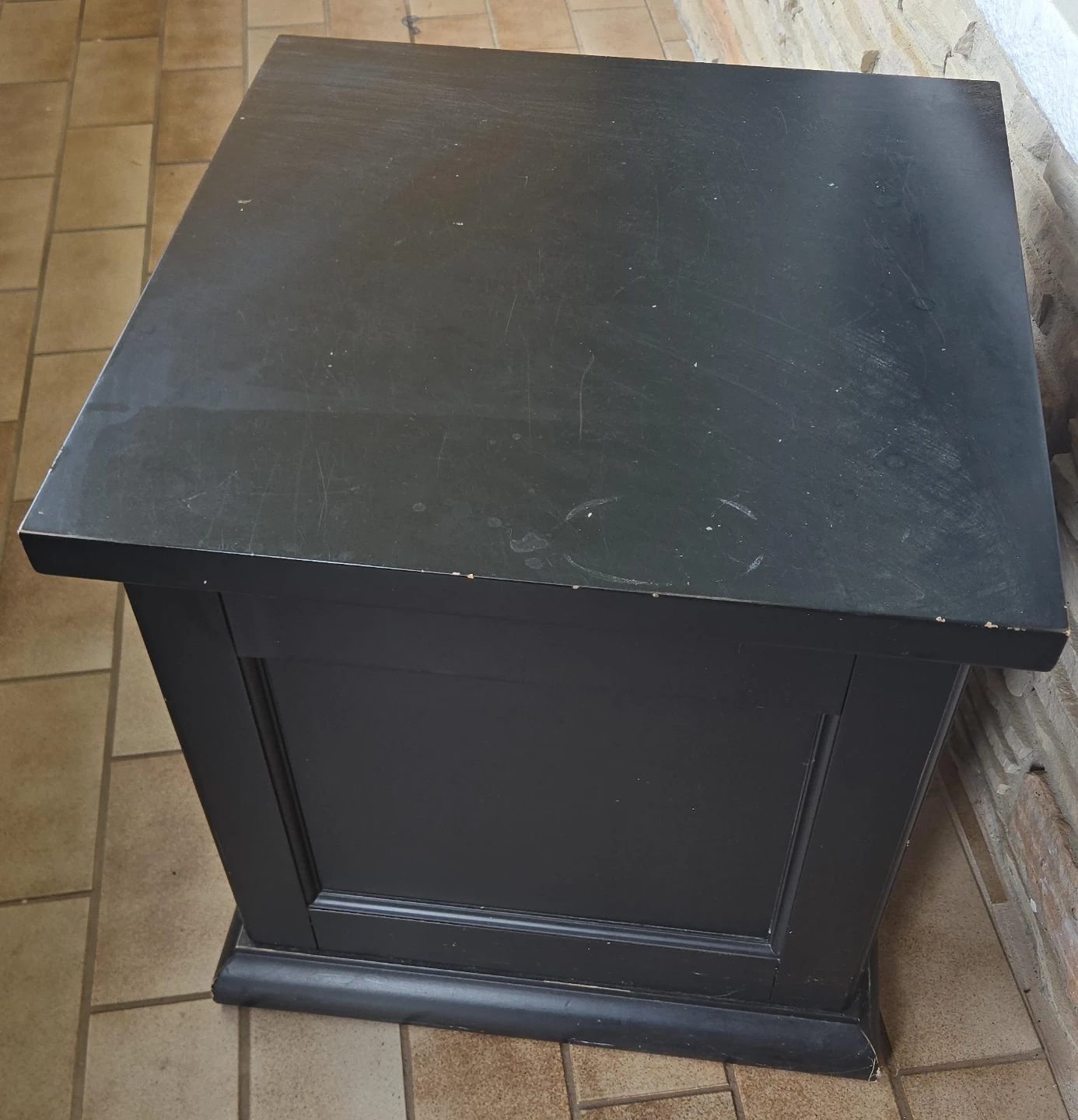 Black Wooden Storage Ottoman
