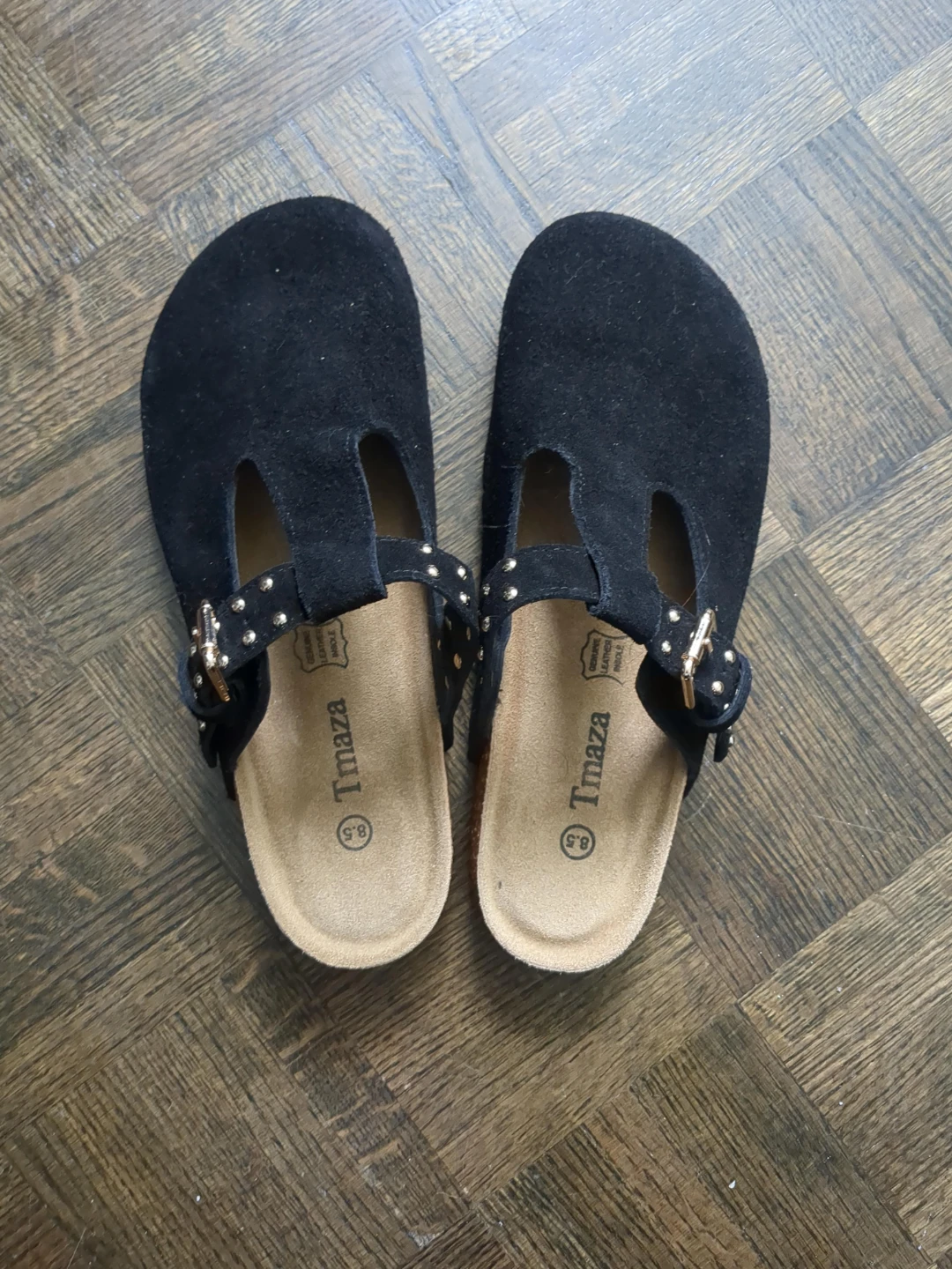 Tmaza Black Suede Studded Clogs Size 8.5