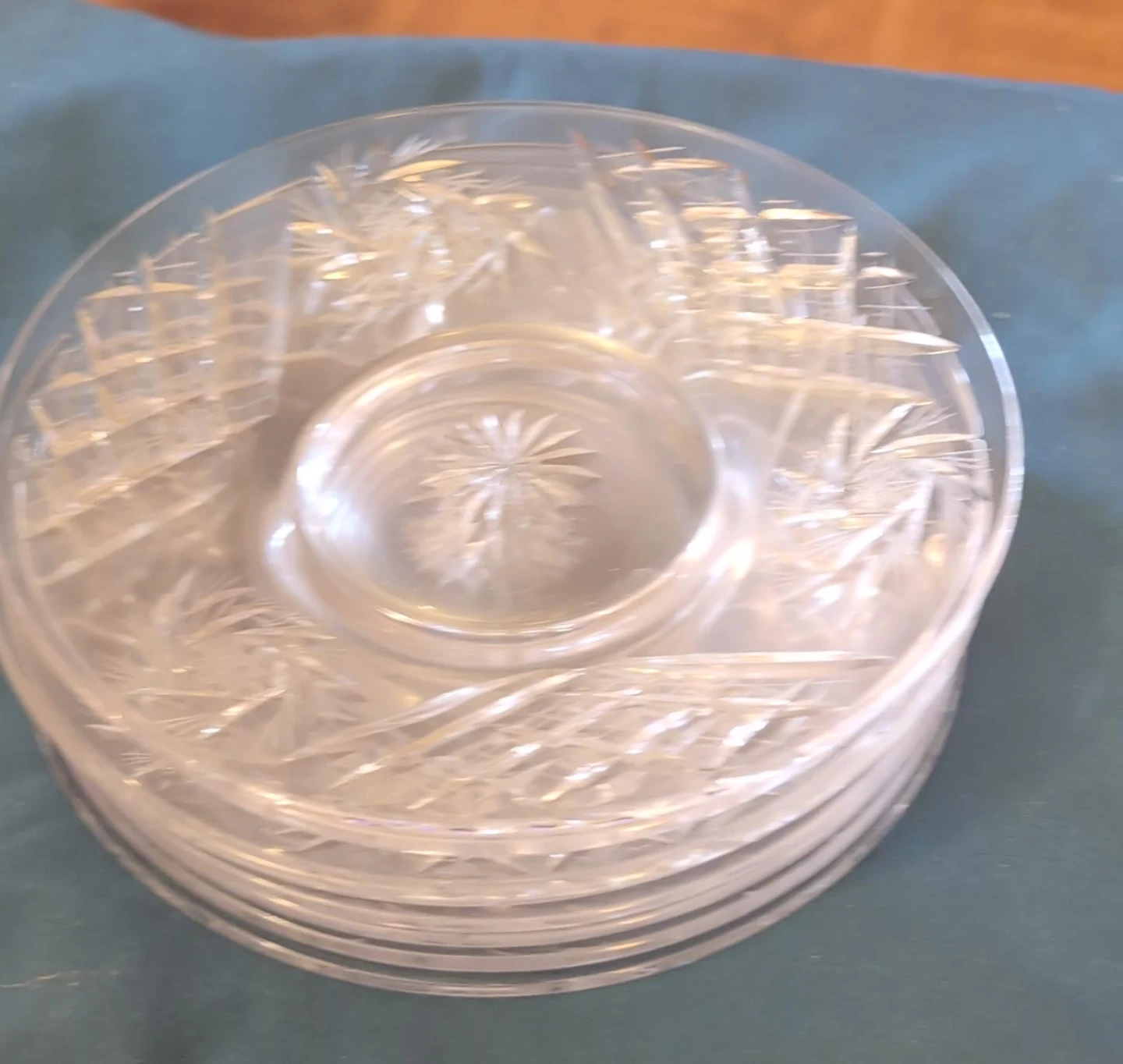 Set of 8 Cut Glass Dessert Plates
