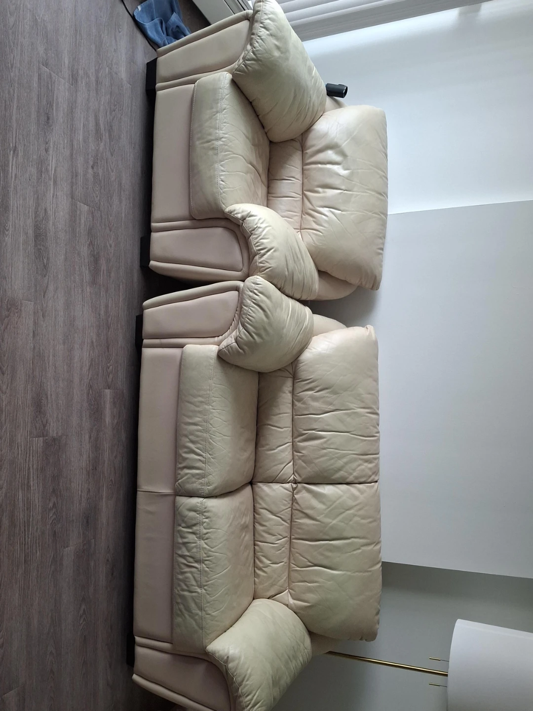 Cream Leather Loveseat