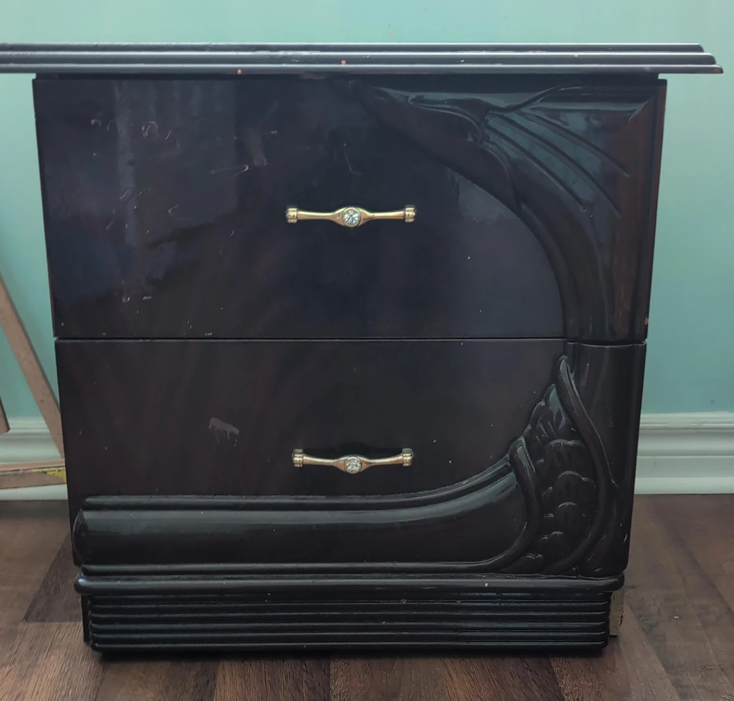 Vintage Dark Wood Nightstand with Two Drawers