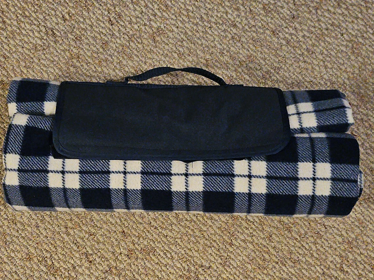 Blue and White Plaid Picnic Blanket