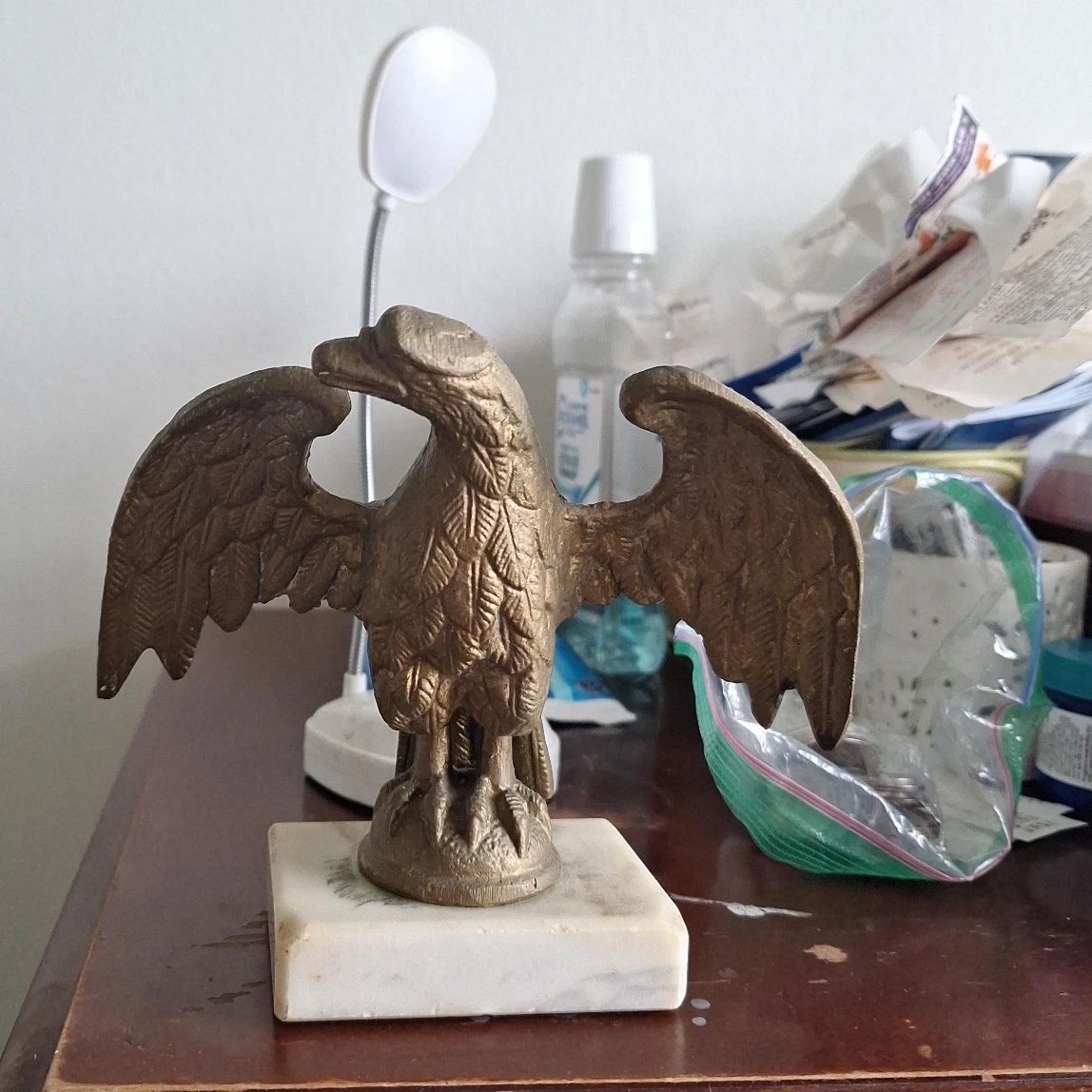 Vintage Brass Eagle Statue on Marble Base