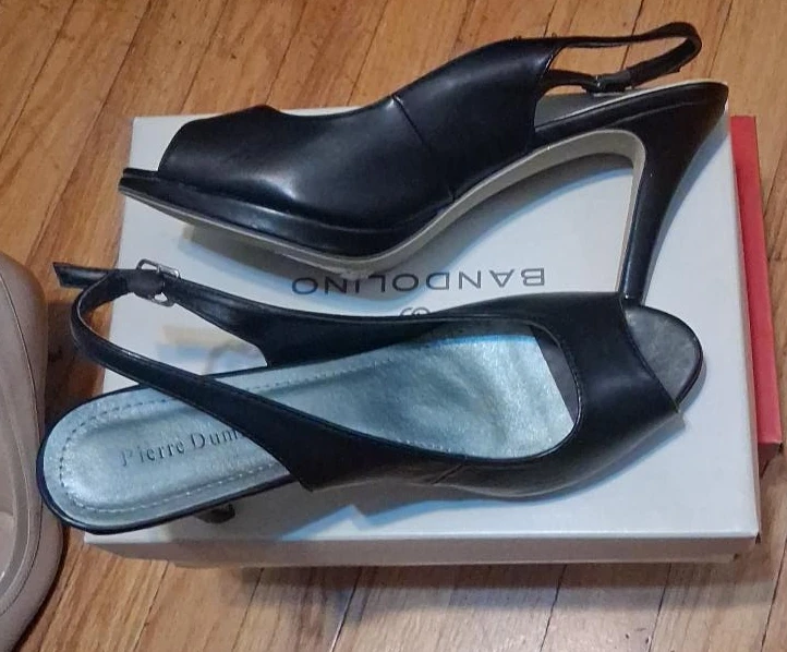 Pierre Dumas Black Peep-Toe Slingback Heels