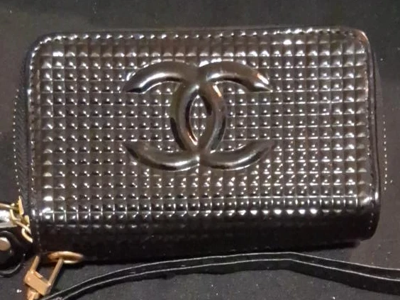 Chanel Black Patent Quilted Zip Wallet
