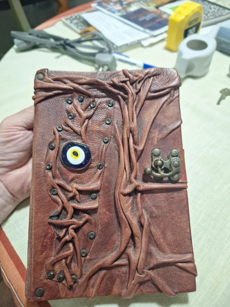 Handmade Leather Journal with Evil Eye Charm
