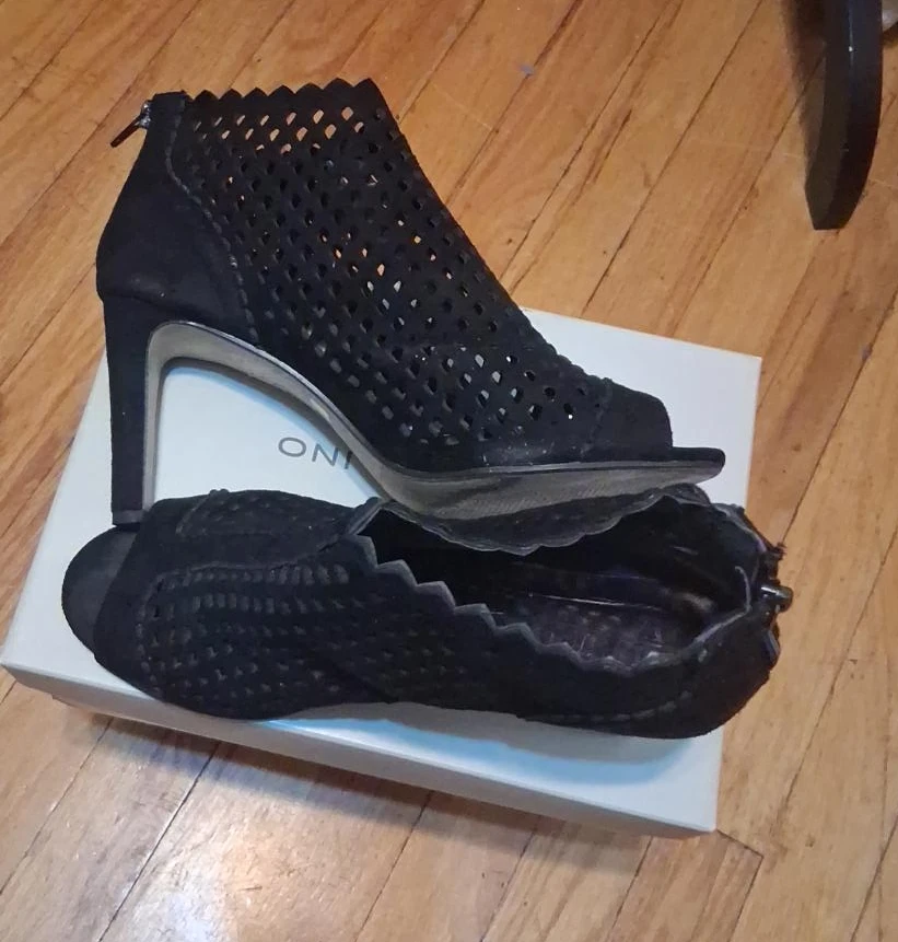 Black Perforated Peep-Toe Heels